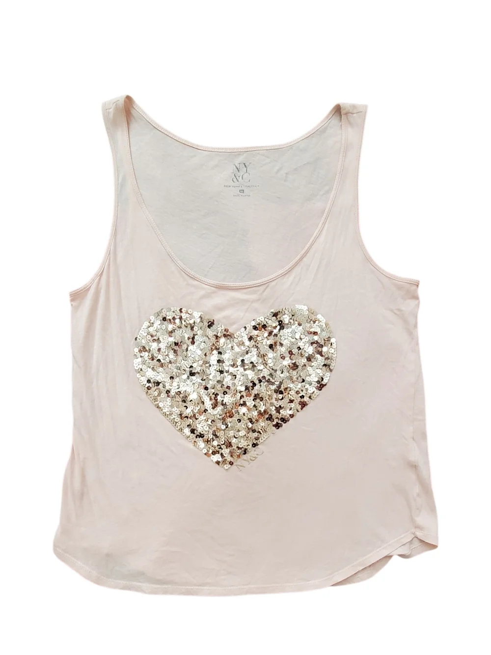 New York & Company Tan Sequin Heart Tank - Picture 1 of 4